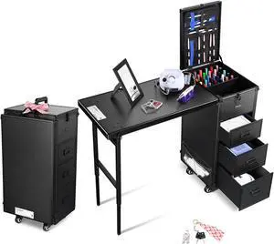 Byootique Nail Desk Mobile Station Rolling Makeup Manicure Table Nail Artist
