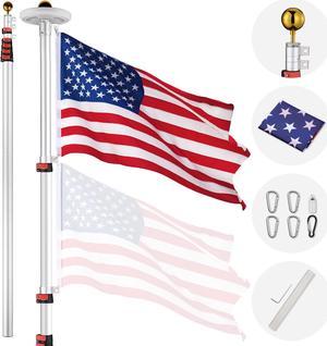 30 Ft Telescopic Aluminum Flag Pole Kit with 111 LED Solar Light US Flag Outdoor