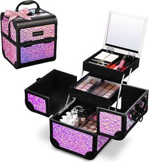 Byootique Makeup Train Case Cosmetic Organizer w/ Mirror Mermaid Pink Artist