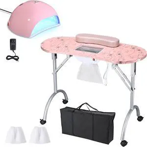 Byootique Manicure Nail Table w/ UV LED Nail Lamp 135W Portable Folding Nail Technician Desk with Built-in Dust Collector & Carry Bag for Nail Tech Beauty Spa Salon Home