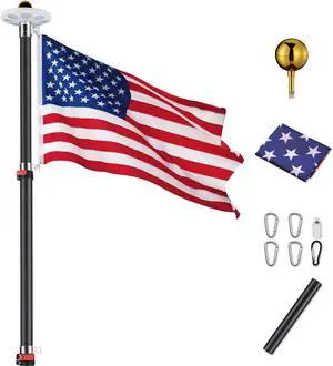 Yescom Black 25Ft Telescopic Flag Pole Kit with 136 LED Solar Light 3'x5' Flag Set for Commercial Residential Outdoor