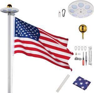 30 Ft Sectional Aluminum Flag Pole Kit with 136 LED Solar Light US Flag Garden 30 Ft Sectional Aluminum Flag Pole Kit with 136 LED Solar Light US Flag Garden