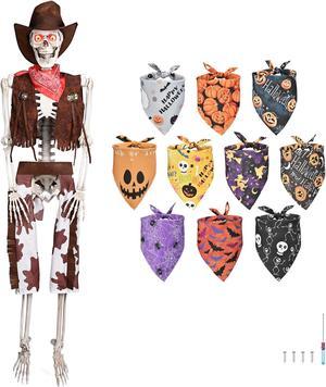 Yescom Life Size Cowboy Skeleton 5.4Ft with Glowing Eyes & Bandanas Kit for Halloween Party Decorations 2024