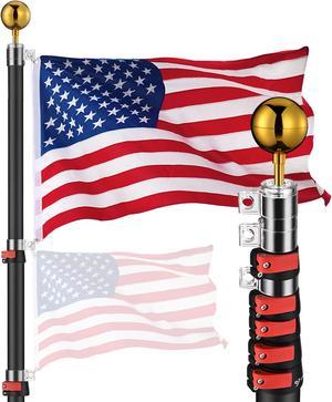 Yescom EZ GO 30ft Telescopic Flag Pole Kit Upgrade Rotating Lock for Outside Inground with 3x5' US Flag Ball Top Black