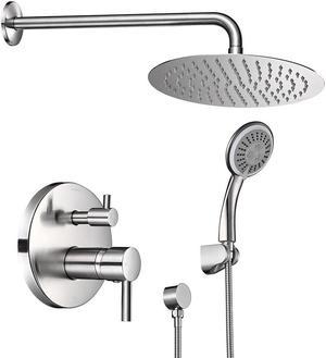 Aquaterior Shower Faucet Set Wall Mount Concealed Mixer Round Rain Shower Head