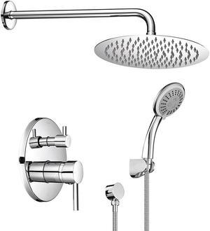 Aquaterior Shower Faucet Set Wall Mount Concealed Mixer Round Rain Shower Chrome