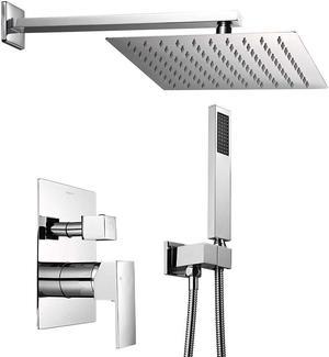 Aquaterior Shower Faucet Set Wall Mount Concealed Mixer Valve Rain Shower Chrome