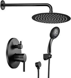 Aquaterior Shower Faucet Set Wall Mount Concealed Mixer Round Shower Head Black