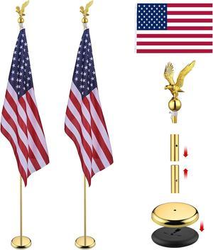 Yescom 8Ft Indoor Flag Pole Kit Eagle Topper Aluminum Gold Pole with Base 3x5Ft US Flag for Office School City Hall 2Pcs