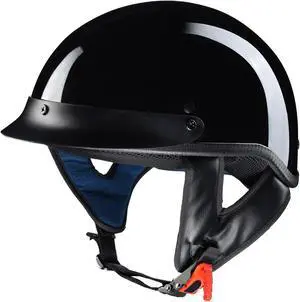 AHR RUN-C Motorcycle Half Face Helmet DOT Approved Bike Cruiser Chopper High Gloss Black L