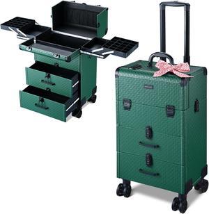 Byootique Rolling Makeup Train Case Cosmetic Organizer Trolley 2 Drawer Lockable