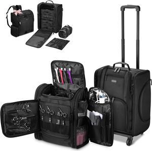 Byootique Rolling Train Case & Hair Tools Travel Bag Kit with 6 Toiletry Bags