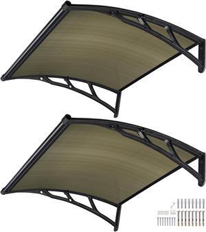 Yescom 2Pcs 40"X40" Window Patio Awning Door Canopy Polycarbonate Anti-UV50+ Cover Outdoor Rain Snow Protection Brown