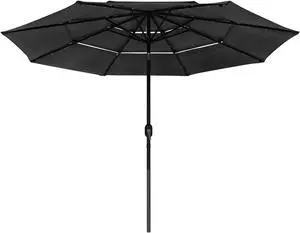 Yescom 10 Ft 3 Tier Patio Umbrella with Solar Powered LED Crank Tilt Button Pool Yard