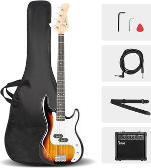 Electric Bass Guitar Beginner Kit 4 String with AMP Cable Strap Carry Bag Black