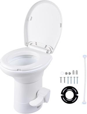 RV Toilet Porcelain Enamel Gravity Flush Camper Trailer Toilet Elongated High Profile for Travel