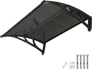 Yescom 39"X29" Window Awning Door Canopy Polycarbonate Anti-UV30+ Cover Outdoor Rain Snow Protection Patio Brown Board