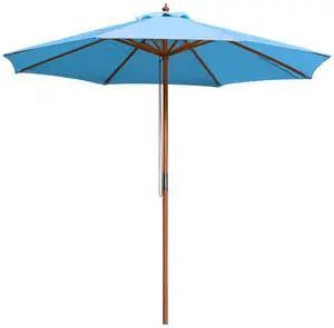 Yescom 9FT Wooden Patio Umbrella UV30+ for Beach Pool Wedding Party Table Market Garden Yard Hotel Deck Cafe Blue