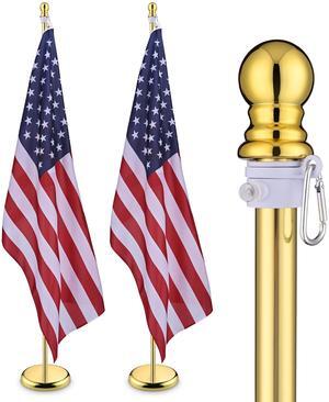 Yescom 2 Pack 6FT Sectional Indoor Flag Pole Kit Aluminum Gold Pole Ball Topper with 3x5Ft US Flag with Base Stand Office School City Hall Yescom 2 Pack 6FT Sectional Indoor Flag Pole Kit Aluminum Gold Pole Ball Topper with 3x5Ft US Flag with Base Stand Office School City Hall