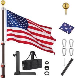 Yescom EZ GO 25ft Telescopic Flag Pole Kit Wheel Tire Mount Stand Upgrade Rotating Lock Outdoor Camper RV Tailgate Black