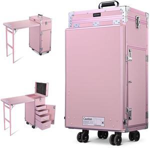 Byootique Nail Desk Mobile Station Rolling Makeup Train Case Manicure Table Cosmetic Pink Byootique Nail Desk Mobile Station Rolling Makeup Train Case Manicure Table Cosmetic Pink