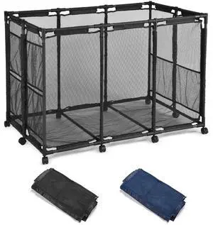 Yescom Extra Large 12 Wheels Rolling Mesh Pool Storage Bin Metal Frame with Black Mesh Cover Replacement Net