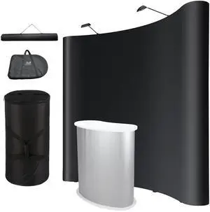 InstaHibit 10x8 Ft Pop Up Backdrop Booth Stand w/ Podium Table Counter Tradeshow