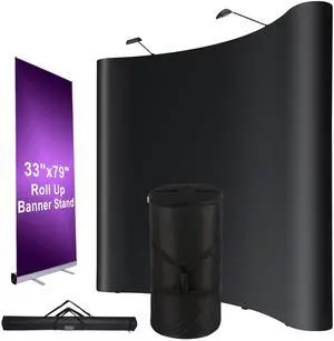 InstaHibit 10x8 Ft Pop Up Backdrop Booth Stand w/ 33"x79" Roll Up Banner Stand