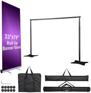 10x10 Ft Backdrop Stand & Roll Up Banner Stand Kit Tradeshow Exhibition Events