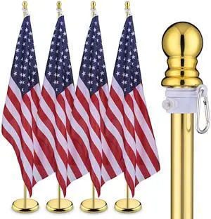 Yescom 4 Pack 6 FT Aluminum Indoor Flagpole Kit 3x5Ft US Flag for Office School