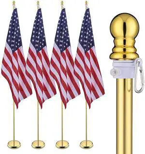Yescom 4 Pack 8 Ft Aluminum Indoor Flagpole Kit Gold Ball 3x5 Ft US Flag Office