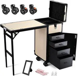 Byootique Rolling Makeup Train Case Nail Table w/ 4pcs Swivel Replacement Wheels