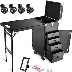 Byootique Aluminum Rolling Nail Table with 4 pcs Replacement Wheels Portable