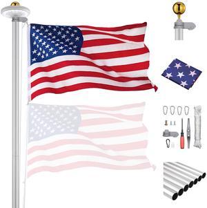 Yescom Bravery 25ft 13 Gauge Sectional Flag Pole Kit w/ Solar Light Yard Residential Commercial Yescom Bravery 25ft 13 Gauge Sectional Flag Pole Kit w/ Solar Light Yard Residential Commercial