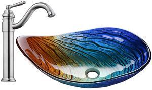 Aquaterior Bathroom Vessel Sink Tempered Glass WaterDrop w/ Single Handle Faucet