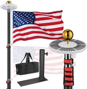 Yescom EZ GO 30Ft Telescopic Flag Pole Kit with Solar Light & Tire Mount Base for Tailgate Outside, Black