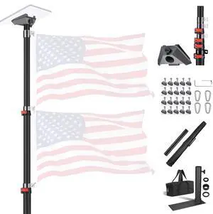 Yescom EZ GO 14ft Telescopic Flag Pole Kit with Starlink Mini Pipe Adapter & Tire Mount Base for Outdoor Tailgate Party