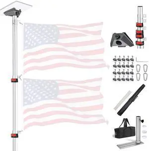 Yescom EZ GO 14ft Telescopic Flag Pole Kit with Starlink Mini Pipe Adapter & Tire Mount Base for Outdoor Tailgate Party