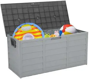 Yescom 75Gal 260L Deck Storage Box for Tools Cushions Toys Seat Lockable Brown
