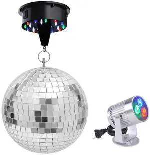 Yescom 12" Large Disco Ball with Motor and Light 6RPM Rotator & 3W RGB Spotlight for 70s 80s Party DJ Bands Club Studio Event
