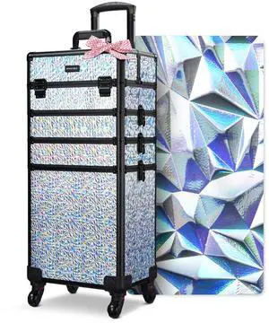 Byootique Mermaid Silver 4in1 Rolling Makeup Train Case Cosmetic Organizer Wheel