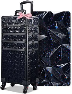 Byootique 4in1 Rolling Makeup Train Case Cosmetic Organizer Wheel Mermaid Black