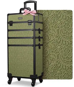 Byootique 4in1 Rolling Makeup Train Case Cosmetic Organizer Wheel Rococo Moss