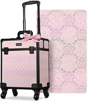 Byootique Rolling Makeup Train Case Cosmetic Trolley Organizer Blush ForgetMeNot