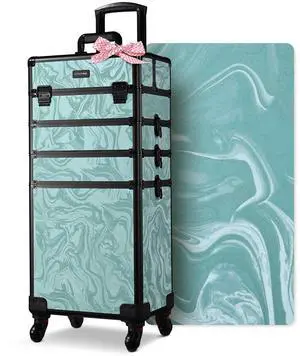 Byootique Rolling Makeup Train Case 4in1 Cosmetic Trolley Organizer Travel Case Lockable Salon Barber Case Traveling Cart Trunk with Wheels for Makeup Artist Trave Nail,CoyoteButtes Vitality