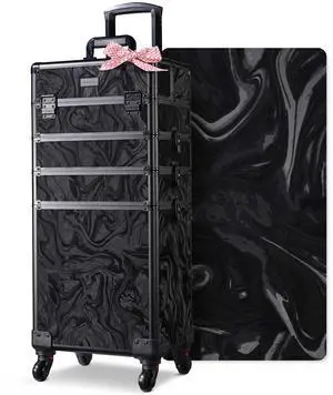 Byootique Rolling Makeup Train Case 4in1 Cosmetic Trolley Organizer Case Lockable Salon Barber Case Traveling Cart Trunk with Wheels for Makeup Artist Trave Nail,CoyoteButtes Shadows