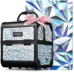 Byootique Makeup Train Case Cosmetic Organizer w/ Mirror Mermaid Silver Artist