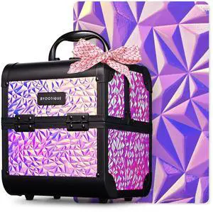 Byootique Makeup Train Case Cosmetic Organizer w/ Mirror Mermaid Pink Artist