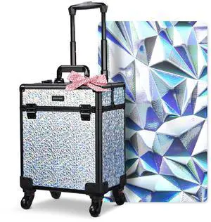 Byootique Rolling Makeup Train Case Cosmetic Trolley Organizer Mermaid Silver