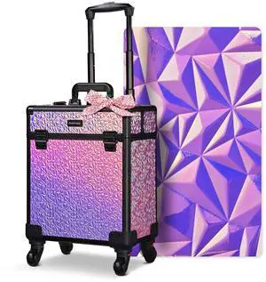 Byootique Rolling Makeup Train Case Cosmetic Trolley Organizer Mermaid Pink